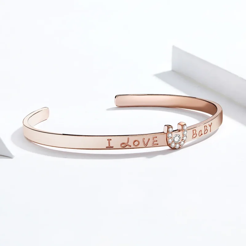 (image for) Pandora Style Rose Gold I Love You Baby Open Bangle - SCB169 - View 4