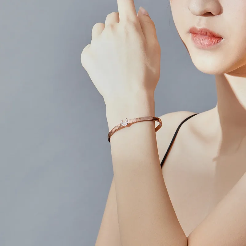 (image for) Pandora Style Rose Gold I Love You Baby Open Bangle - SCB169 - View 5