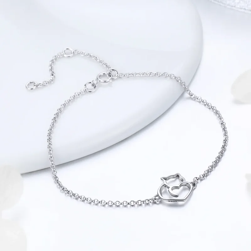 (image for) Pandora Style Rose Gold & Silver Cute Cat Chain Slider Bracelet - SCB102-C - View 4