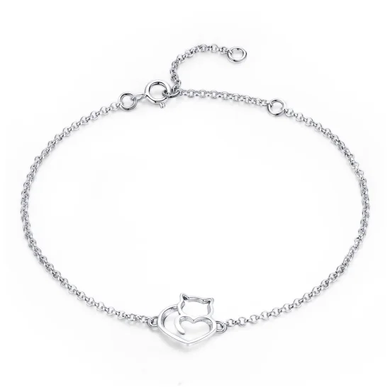 (image for) Pandora Style Rose Gold & Silver Cute Cat Chain Slider Bracelet - SCB102-C