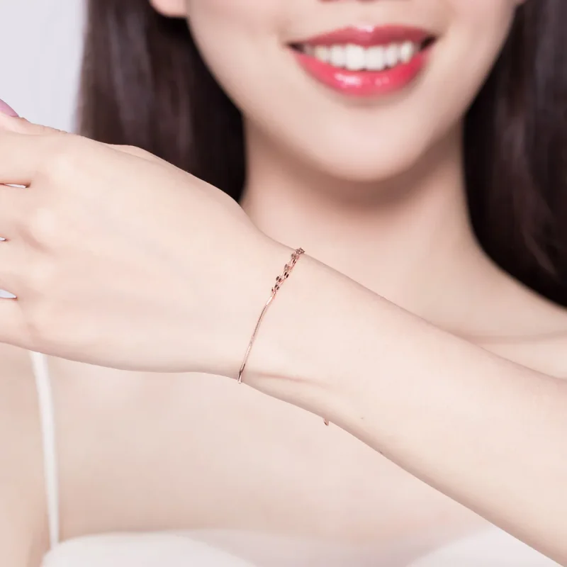 (image for) Pandora Style Rose Gold Simple Line Bracelet - SCB149 - View 2