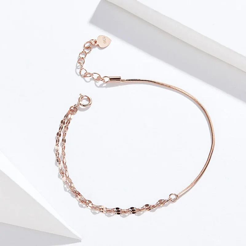 (image for) Pandora Style Rose Gold Simple Line Bracelet - SCB149 - View 4