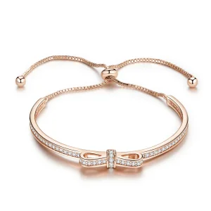 Pandora Style Rose Gold Sweet Bow Clasp Slider Bangle - SCB108-C (image for) Pandora Style Rose Gold Sweet Bow Clasp Slider Bangle - SCB108-C