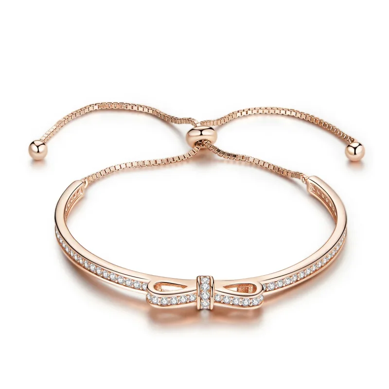 (image for) Pandora Style Rose Gold Sweet Bow Clasp Slider Bangle - SCB108-C