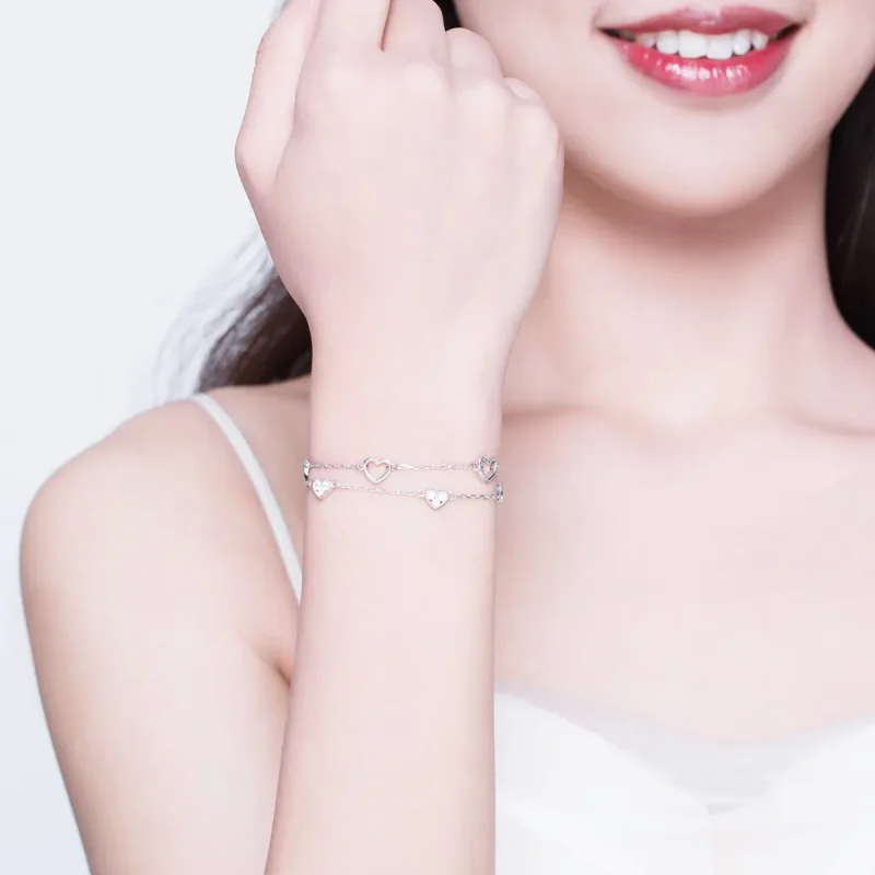 (image for) Pandora Style Silver Beautiful Love Chain Slider Bracelet - SCB151 - View 6