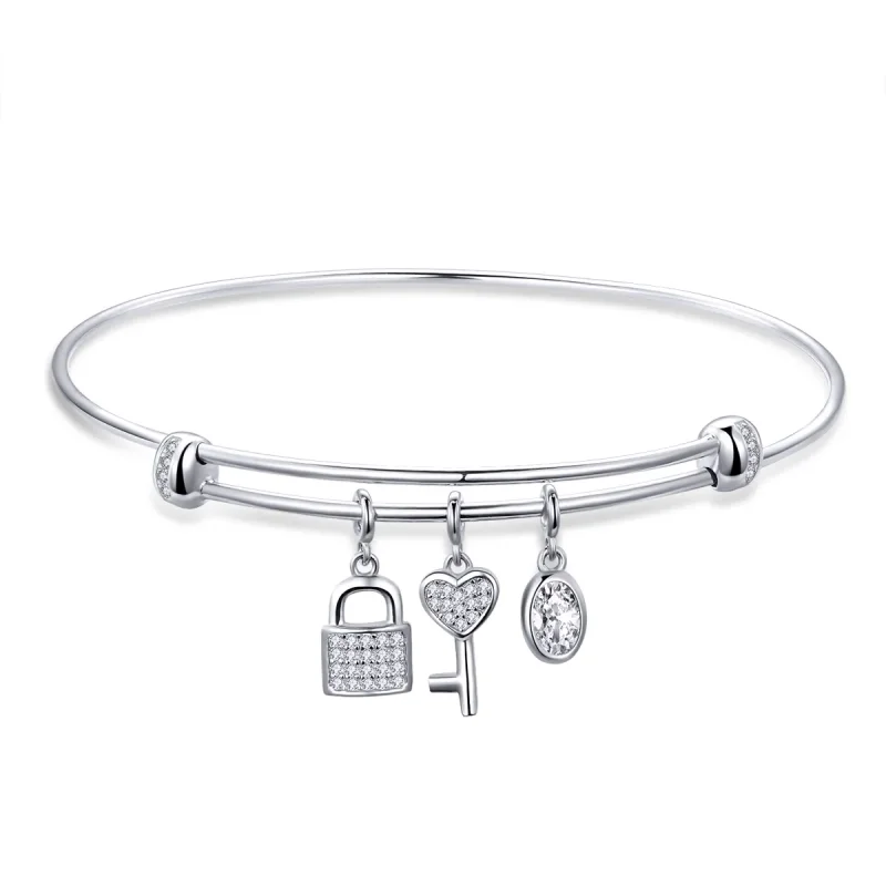 (image for) Pandora Style Silver Beautiful Promise Anniversary Slider Bangle - SCB119