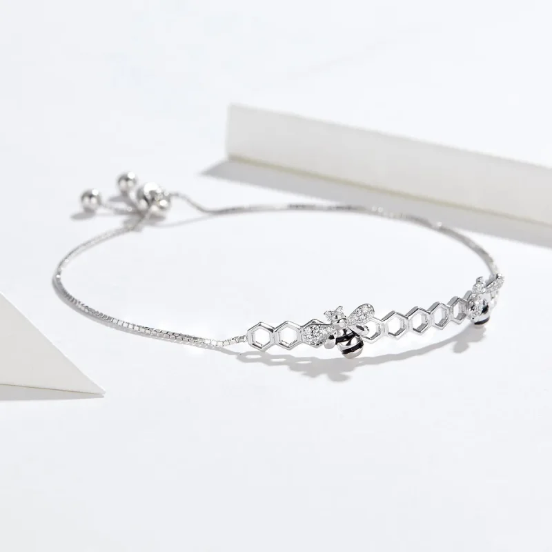 (image for) Pandora Style Silver Bee Hive Chain Slider Bracelet - SCB150 - View 3