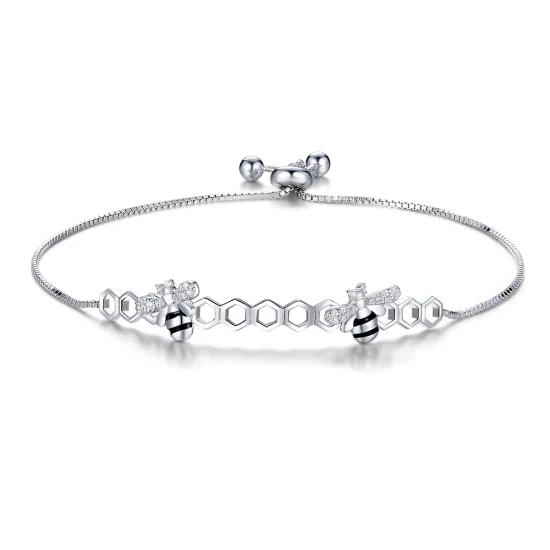(image for) Pandora Style Silver Bee Hive Chain Slider Bracelet - SCB150