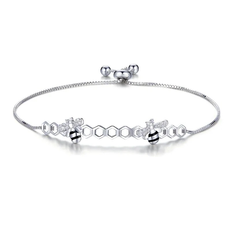 (image for) Pandora Style Silver Bee Hive Chain Slider Bracelet - SCB150