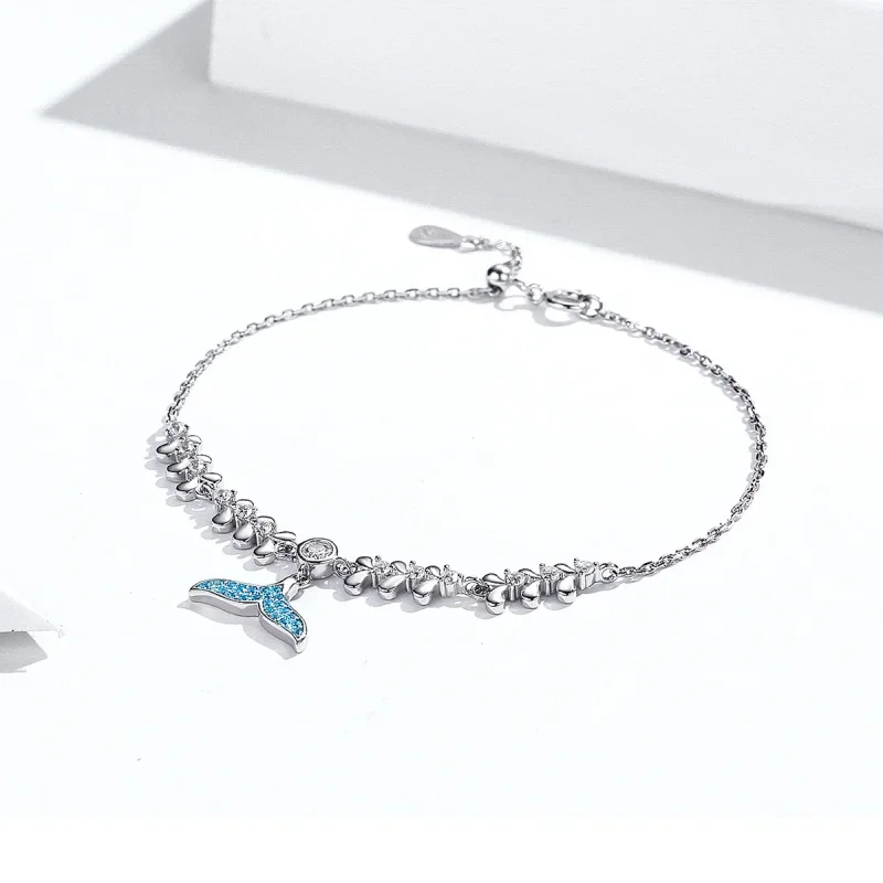 (image for) Pandora Style Silver Blue Fishtail Chain Slider Bracelet - SCB154 - View 3