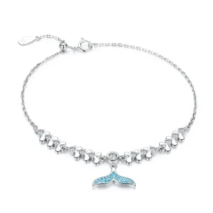 (image for) Pandora Style Silver Blue Fishtail Chain Slider Bracelet - SCB154