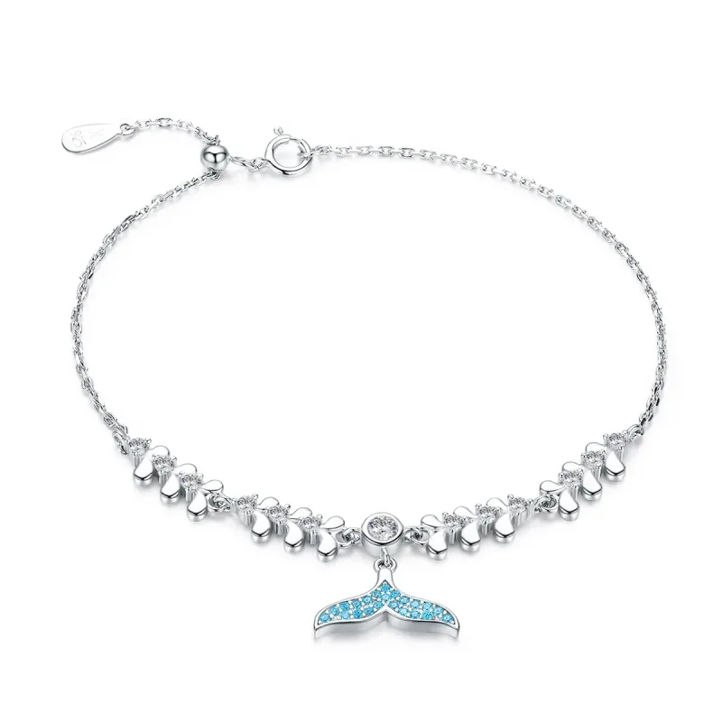 (image for) Pandora Style Silver Blue Fishtail Chain Slider Bracelet - SCB154