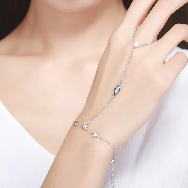 (image for) Pandora Style Silver Blue Magic Eyes Ring Bracelet - SCB023 - View 2