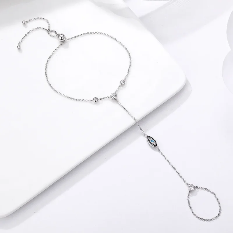 (image for) Pandora Style Silver Blue Magic Eyes Ring Bracelet - SCB023 - View 3
