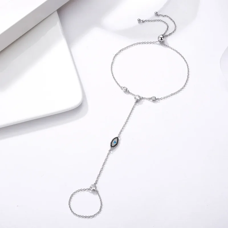 (image for) Pandora Style Silver Blue Magic Eyes Ring Bracelet - SCB023 - View 4
