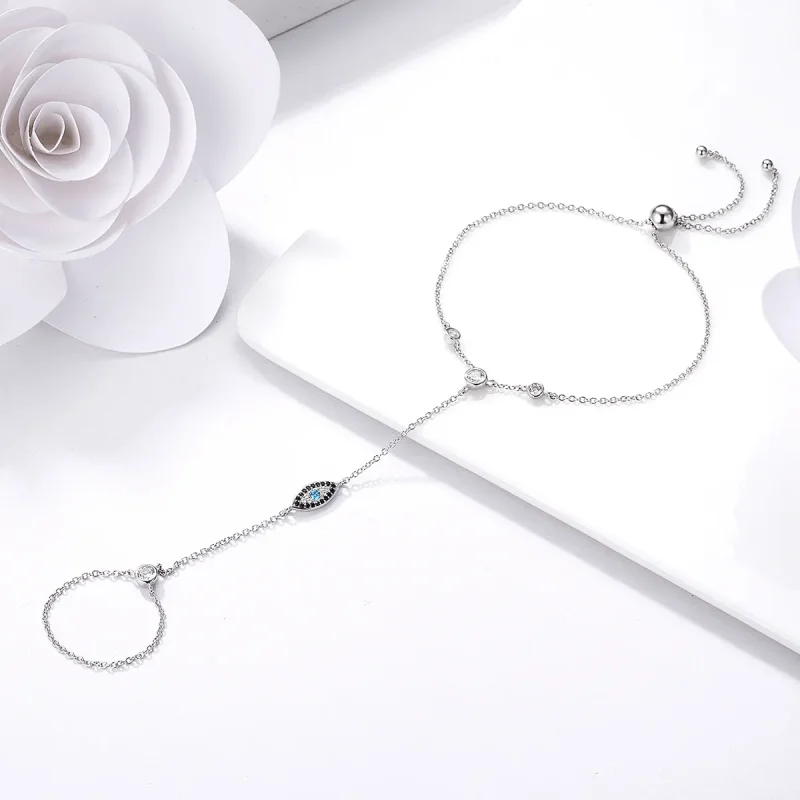 (image for) Pandora Style Silver Blue Magic Eyes Ring Bracelet - SCB023 - View 5