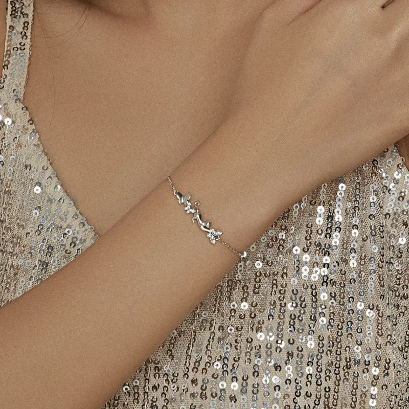 (image for) Pandora Style Silver Cat & Butterflies bracelet - SCB195 - View 6