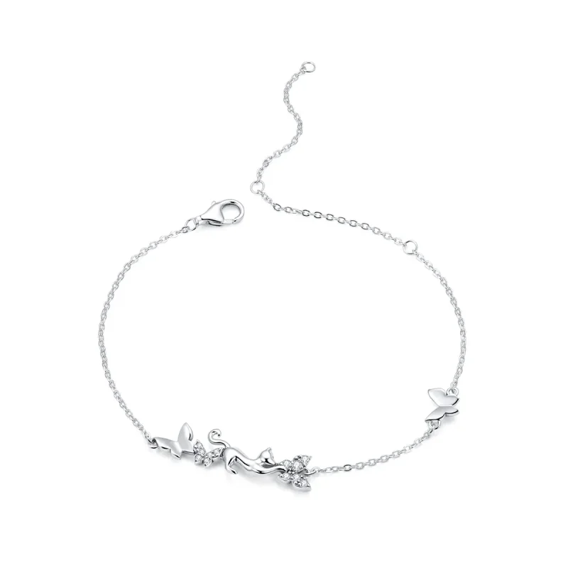 (image for) Pandora Style Silver Cat & Butterflies bracelet - SCB195