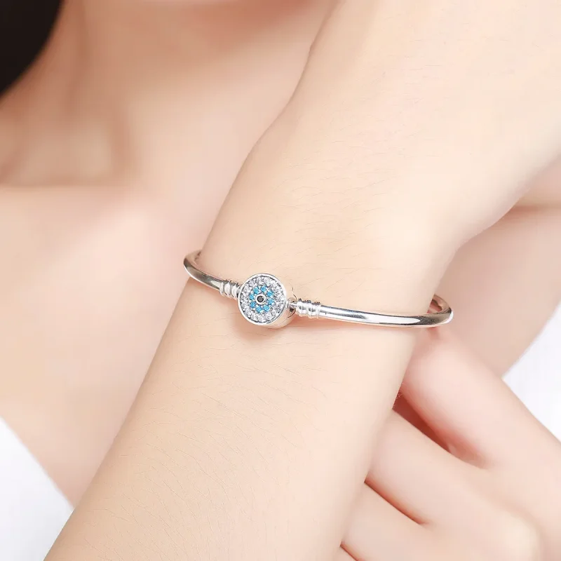 (image for) Pandora Style Silver Cubic Zirconia Guardian Eye Bangle - SCB012 - View 2