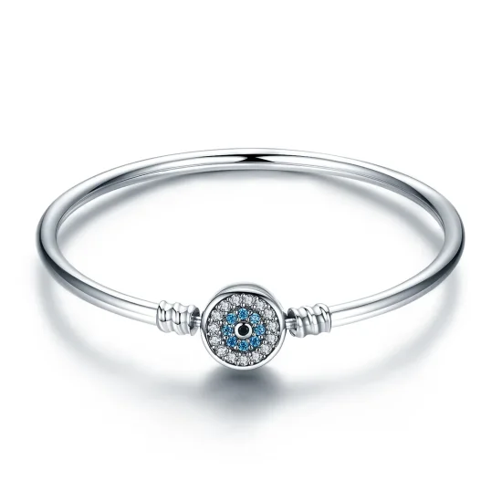 (image for) Pandora Style Silver Cubic Zirconia Guardian Eye Bangle - SCB012