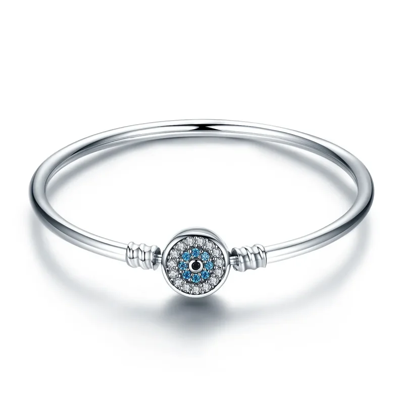 (image for) Pandora Style Silver Cubic Zirconia Guardian Eye Bangle - SCB012