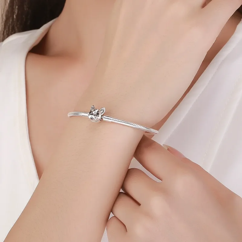 (image for) Pandora Style Silver Cute Bulldog Chain Bracelet - SCB075 - View 2