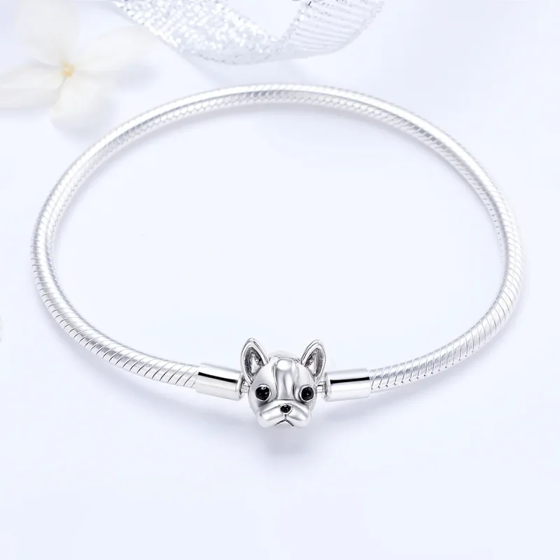 (image for) Pandora Style Silver Cute Bulldog Chain Bracelet - SCB075 - View 3