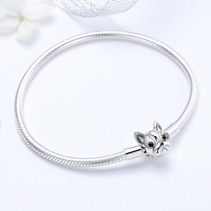 (image for) Pandora Style Silver Cute Bulldog Chain Bracelet - SCB075 - View 6