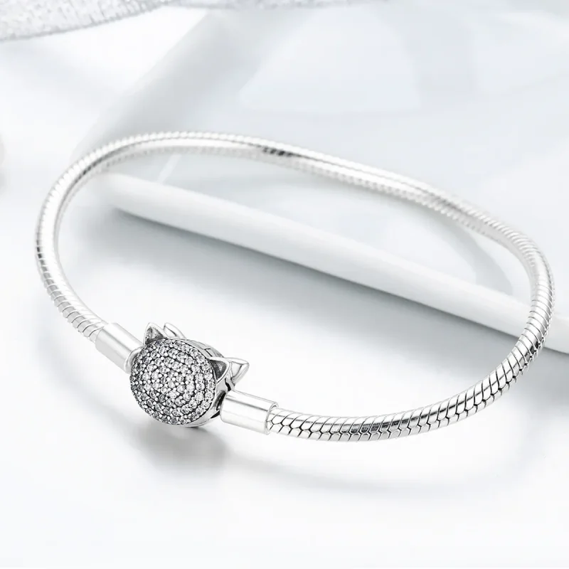 (image for) Pandora Style Silver Cute Cat Chain Bracelet - SCB053 - View 4