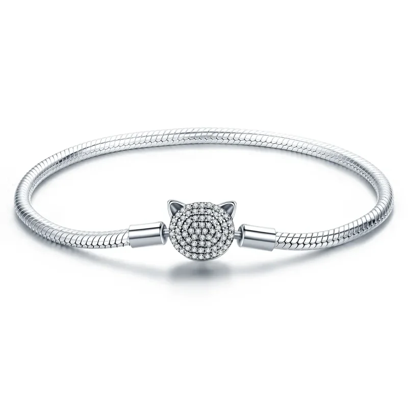 (image for) Pandora Style Silver Cute Cat Chain Bracelet - SCB053
