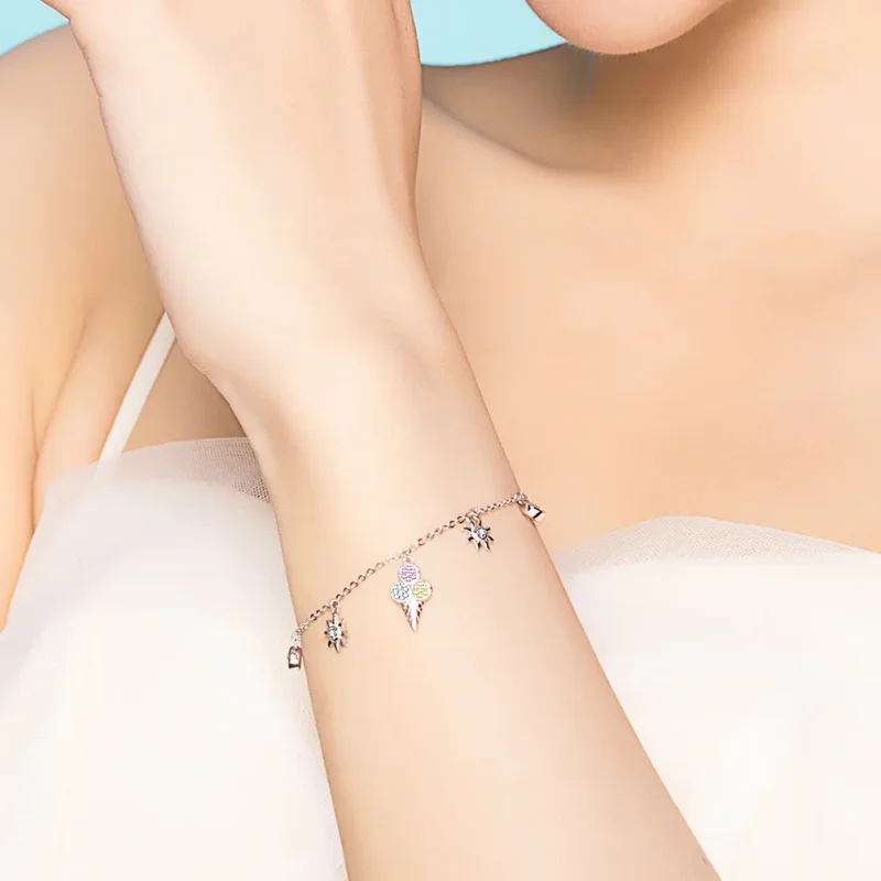 (image for) Pandora Style Silver Cute Ice Cream Chain Slider Bracelet - SCB139 - View 2