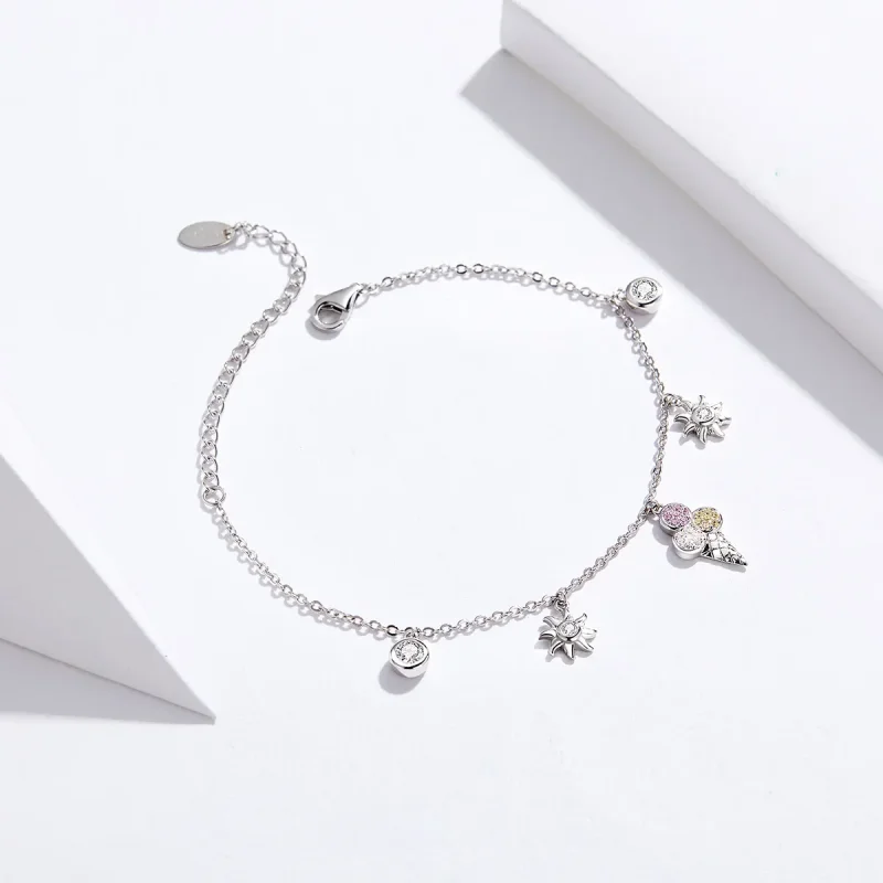 (image for) Pandora Style Silver Cute Ice Cream Chain Slider Bracelet - SCB139 - View 3