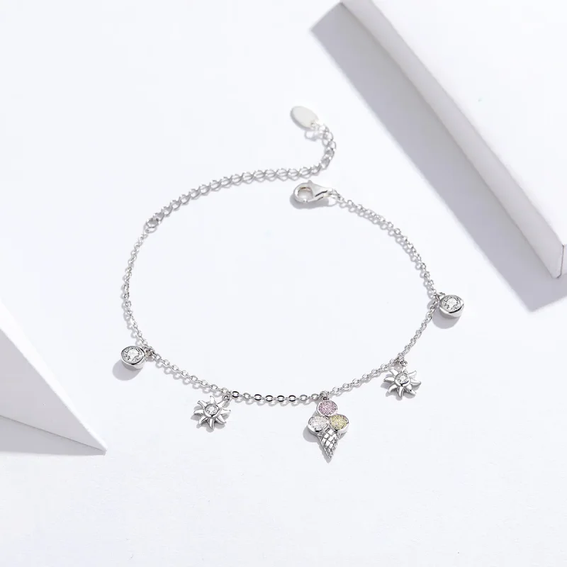 (image for) Pandora Style Silver Cute Ice Cream Chain Slider Bracelet - SCB139 - View 4