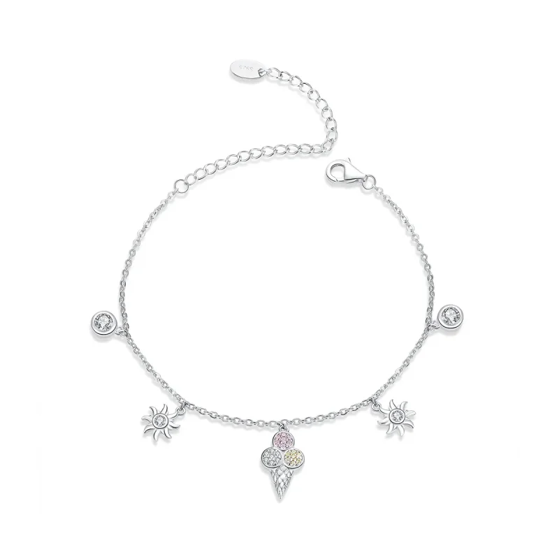 (image for) Pandora Style Silver Cute Ice Cream Chain Slider Bracelet - SCB139