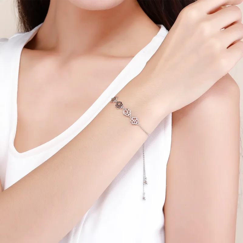 (image for) Pandora Style Silver Cute Pet Claw Marks Chain Slider Bracelet - SCB096 - View 2