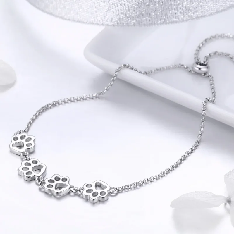 (image for) Pandora Style Silver Cute Pet Claw Marks Chain Slider Bracelet - SCB096 - View 3