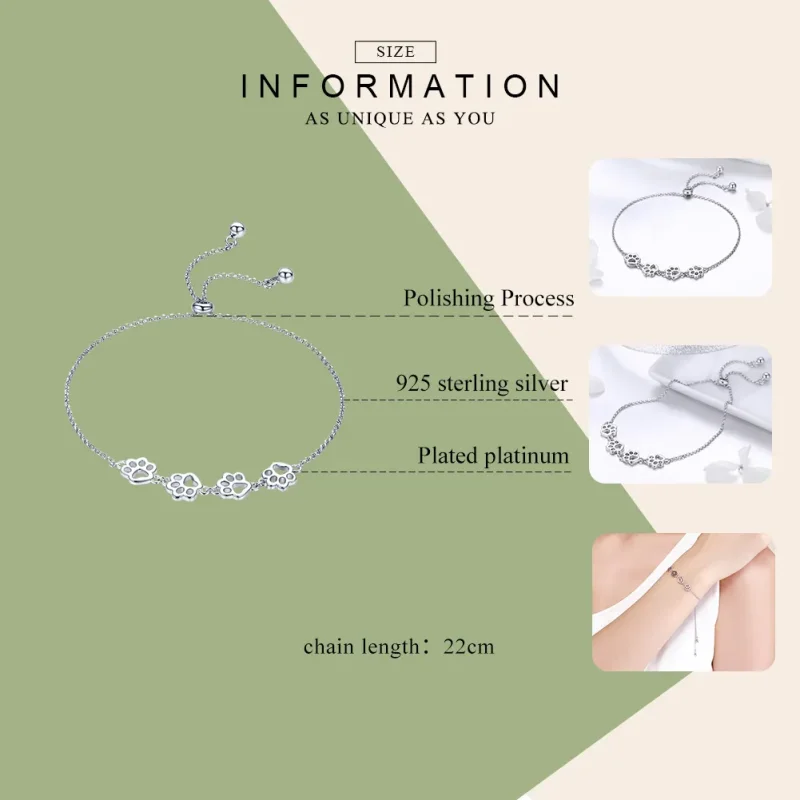 (image for) Pandora Style Silver Cute Pet Claw Marks Chain Slider Bracelet - SCB096 - View 5