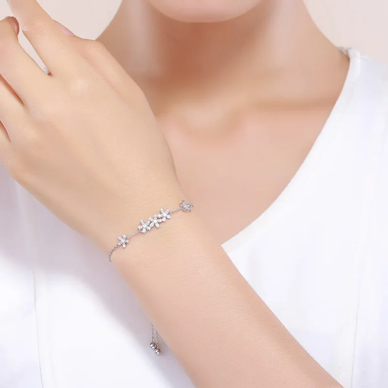 (image for) Pandora Style Silver Daisy Chain Slider Bracelet - SCB084 - View 2