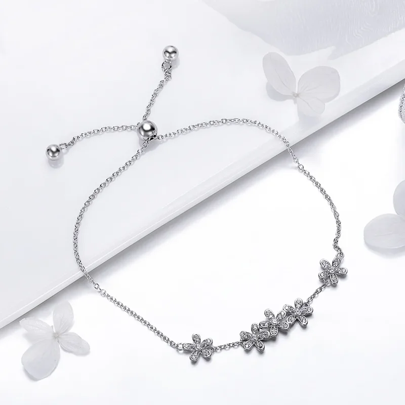 (image for) Pandora Style Silver Daisy Chain Slider Bracelet - SCB084 - View 4