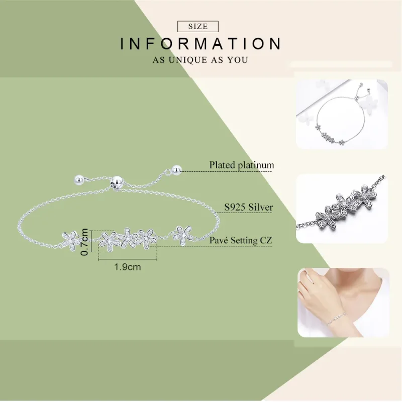 (image for) Pandora Style Silver Daisy Chain Slider Bracelet - SCB084 - View 5