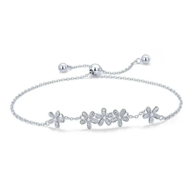 (image for) Pandora Style Silver Daisy Chain Slider Bracelet - SCB084