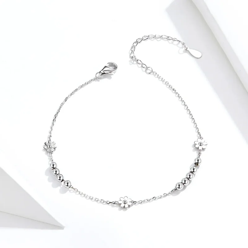 (image for) Pandora Style Silver Daisy Flower Chain Slider Bracelet - SCB146 - View 3