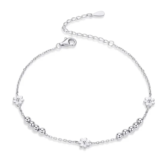 (image for) Pandora Style Silver Daisy Flower Chain Slider Bracelet - SCB146