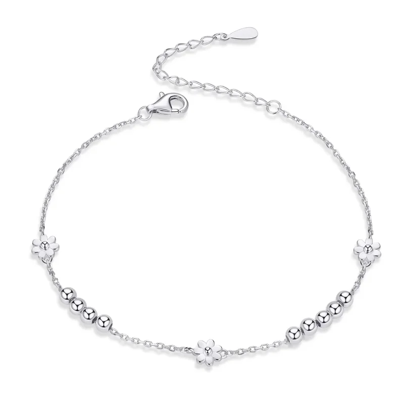 (image for) Pandora Style Silver Daisy Flower Chain Slider Bracelet - SCB146
