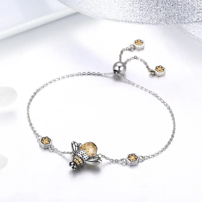 (image for) Pandora Style Silver Dancing Bee Slider Bracelet - SCB043 - View 3