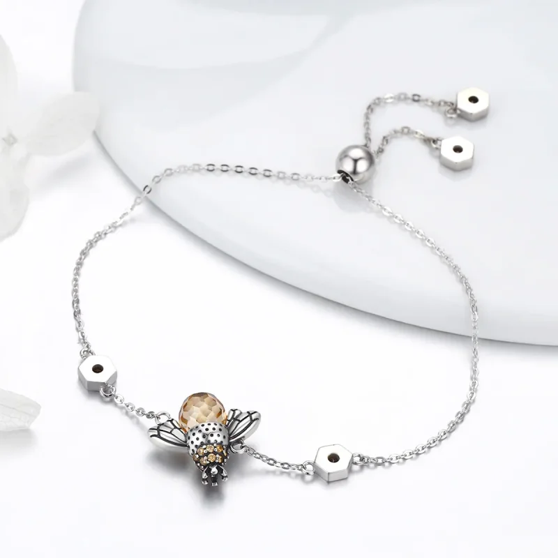 (image for) Pandora Style Silver Dancing Bee Slider Bracelet - SCB043 - View 4