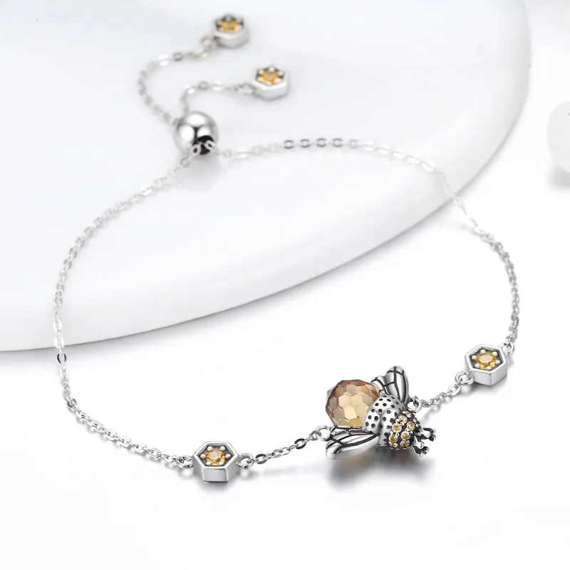 (image for) Pandora Style Silver Dancing Bee Slider Bracelet - SCB043 - View 5