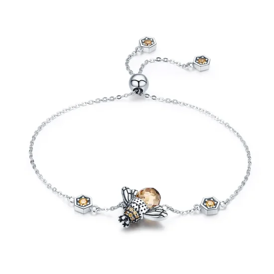 (image for) Pandora Style Silver Dancing Bee Slider Bracelet - SCB043