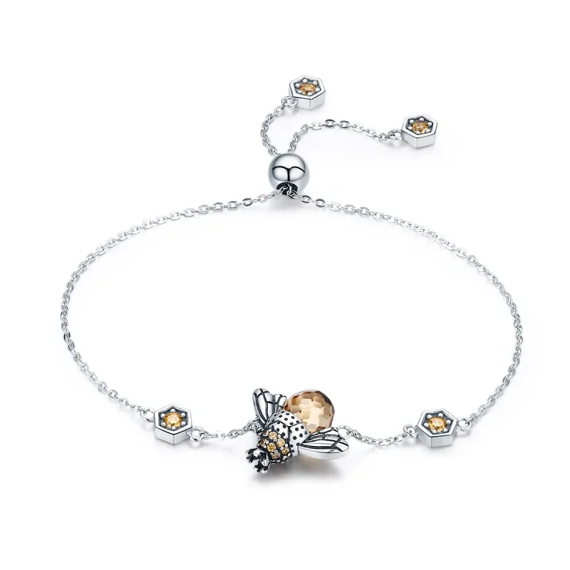 (image for) Pandora Style Silver Dancing Bee Slider Bracelet - SCB043