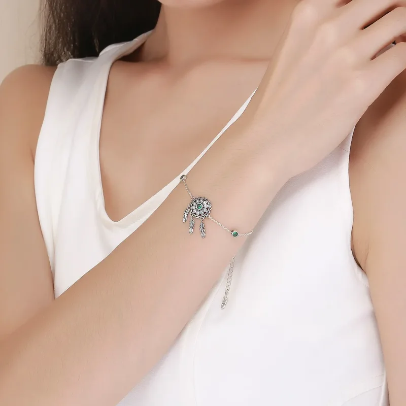 (image for) Pandora Style Silver Dreamcatcher Chain Slider Bracelet - SCB078 - View 2